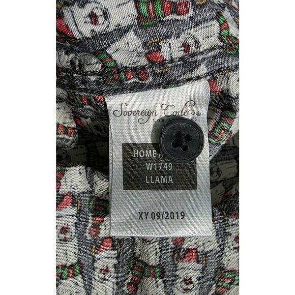 Sovereign Code Boys L 14/16 Christmas Dogs Santa Hat Button Long Sleeve Shirt - Picture 5 of 7